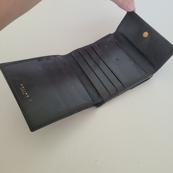 Celine Macadam Vintage Wallet Purse Leather Black Bifold Medium Compact Logo - Picture 3 of 13